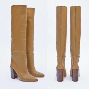 Zara Camel Leather Boots (Knee-High)